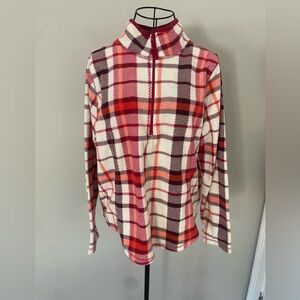 St John’s Bay Soft Half Zip Plaid Fleece Pullover Size Petite Large